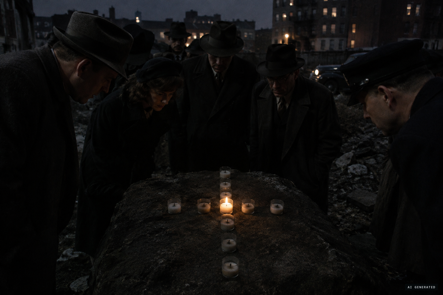 Eight candles go out one by one, leaving only the center flame