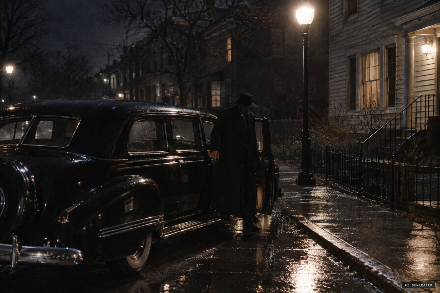 Archbishop Spellman arrives late one night by limousine