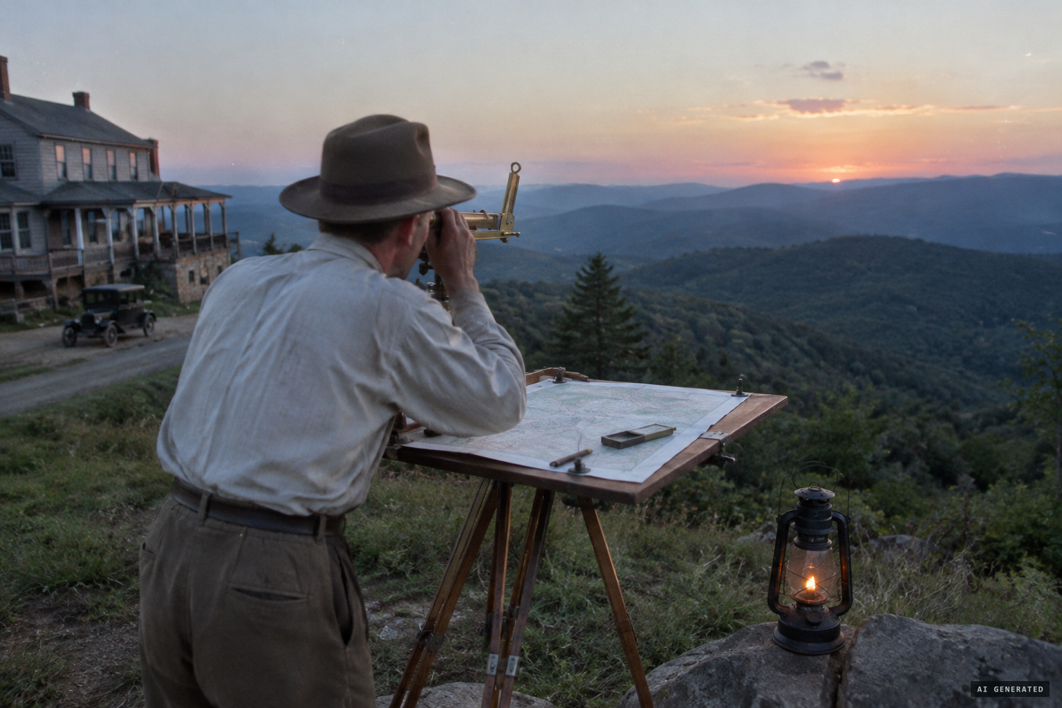 George Rogers Mansfield surveys the lights with map and alidade