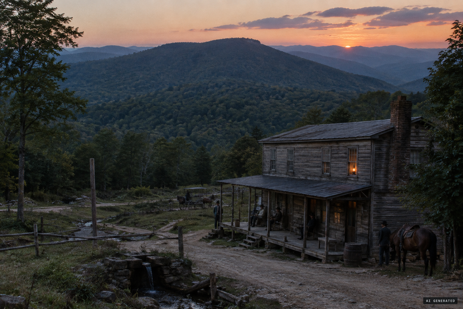 Brown Mountain, the low ridge near Cold Spring and Loven's Hotel