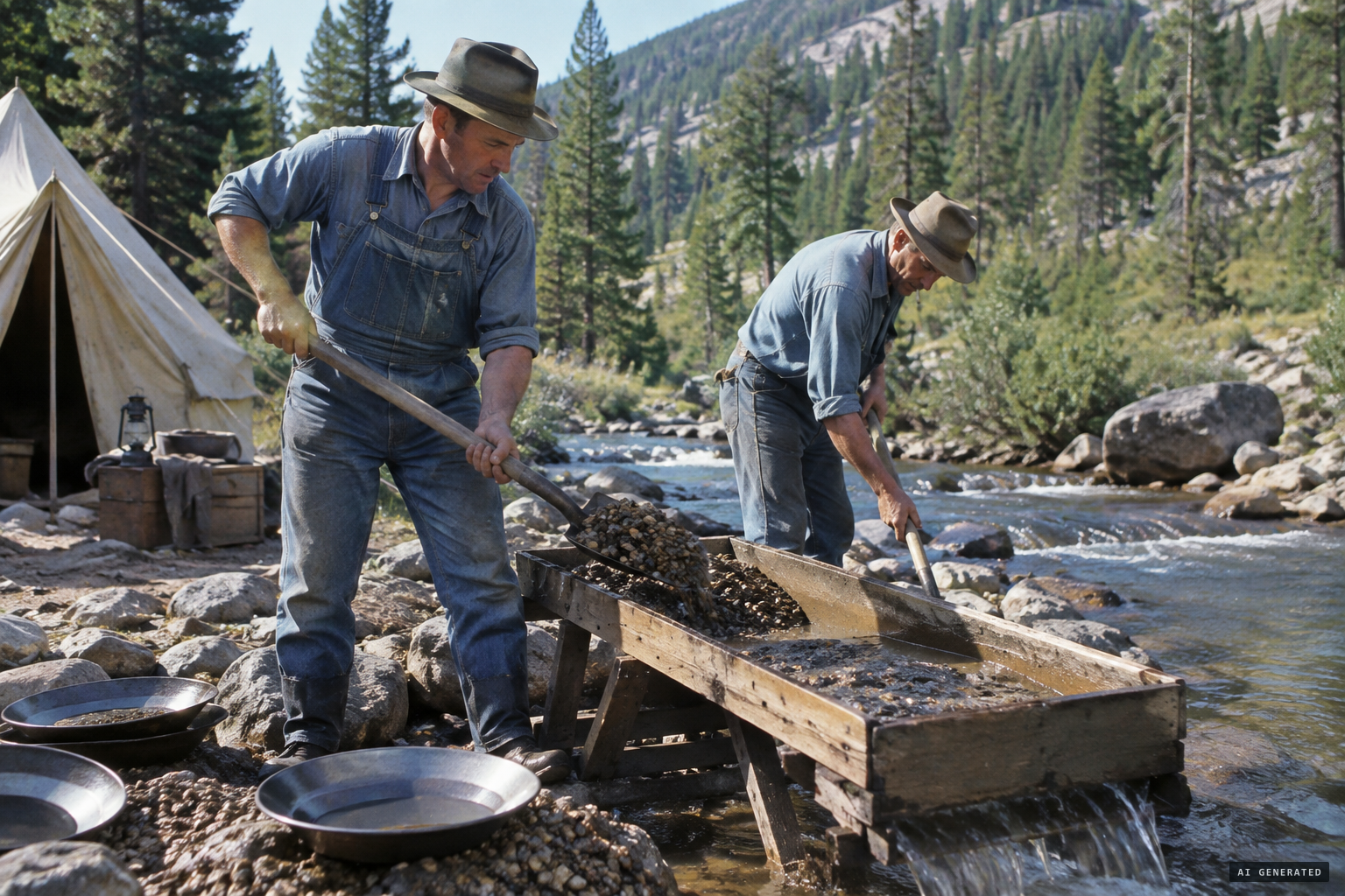 Black and Van Allen working their unregistered diggings where Marble Creek meets Jordan Creek