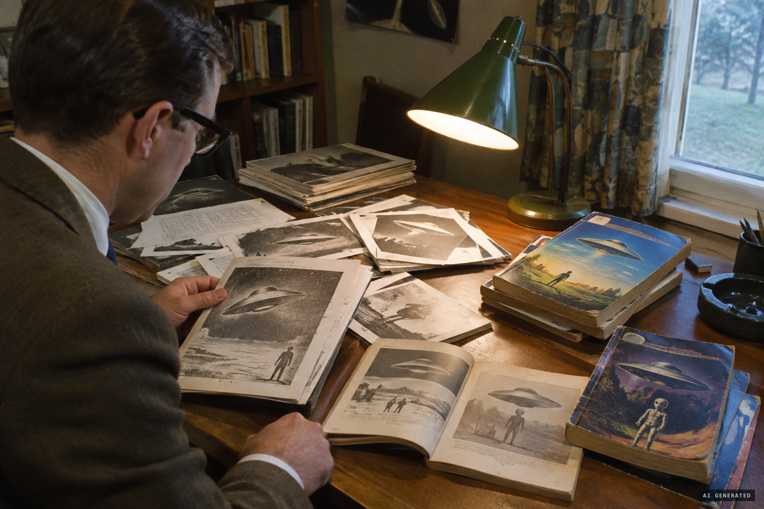 The case travels through saucer books, and the little man changes clothes