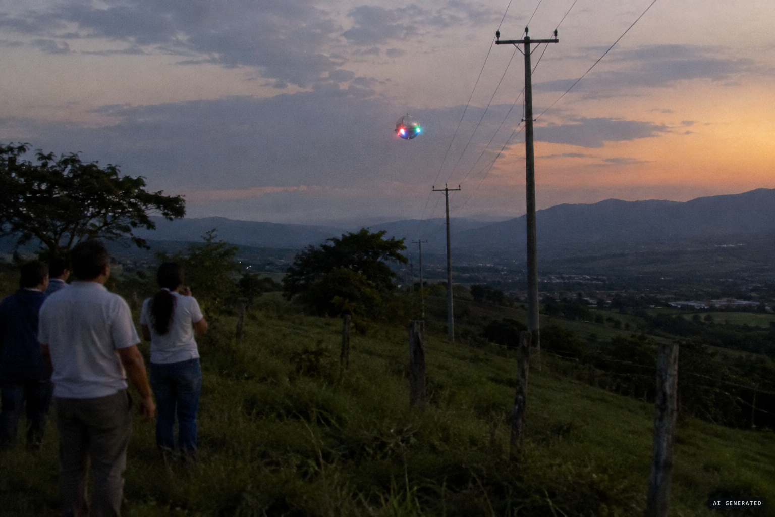 The sphere hovers giving off colored lights