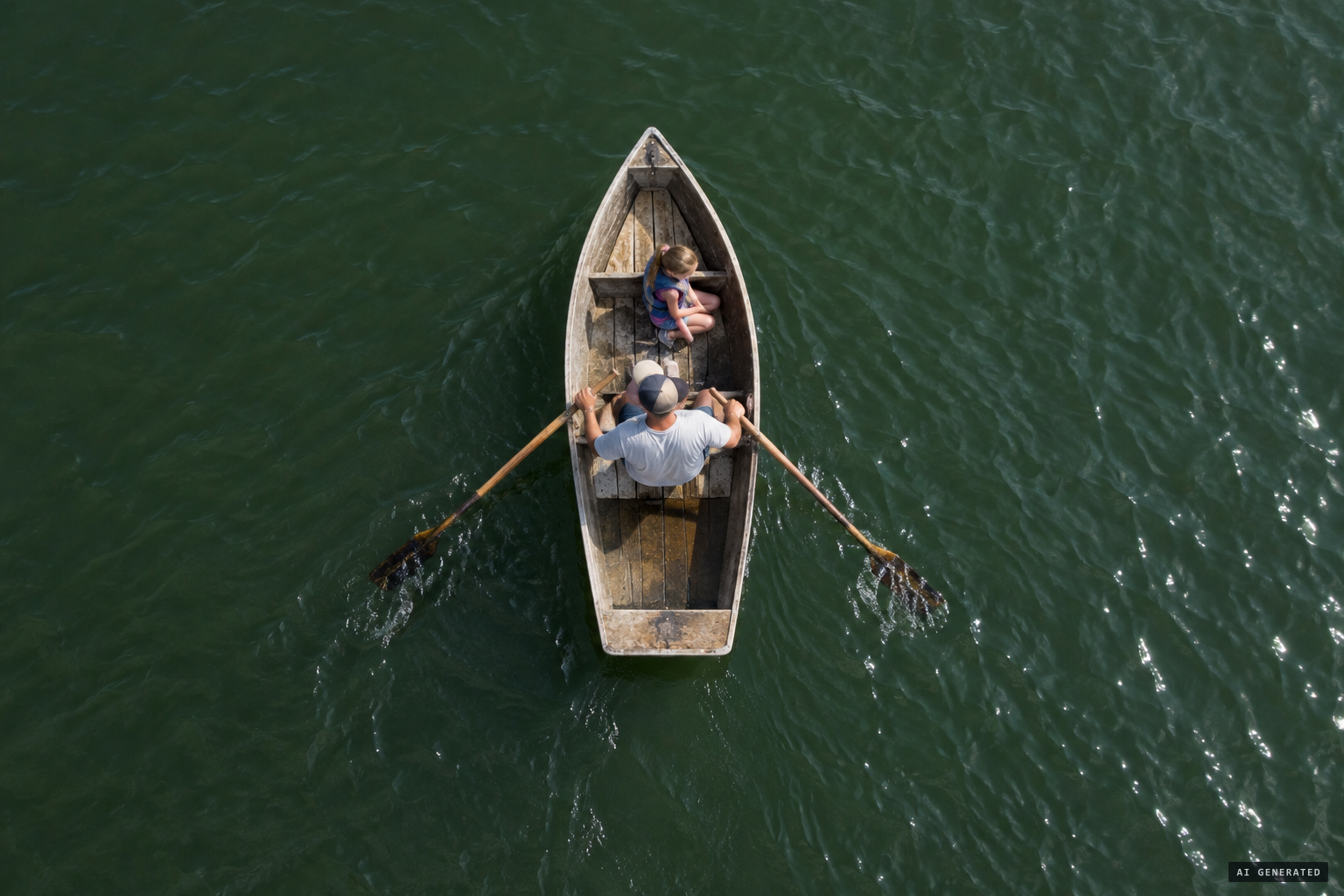 The ordinary drone shot of the rickety rowboat on the bay