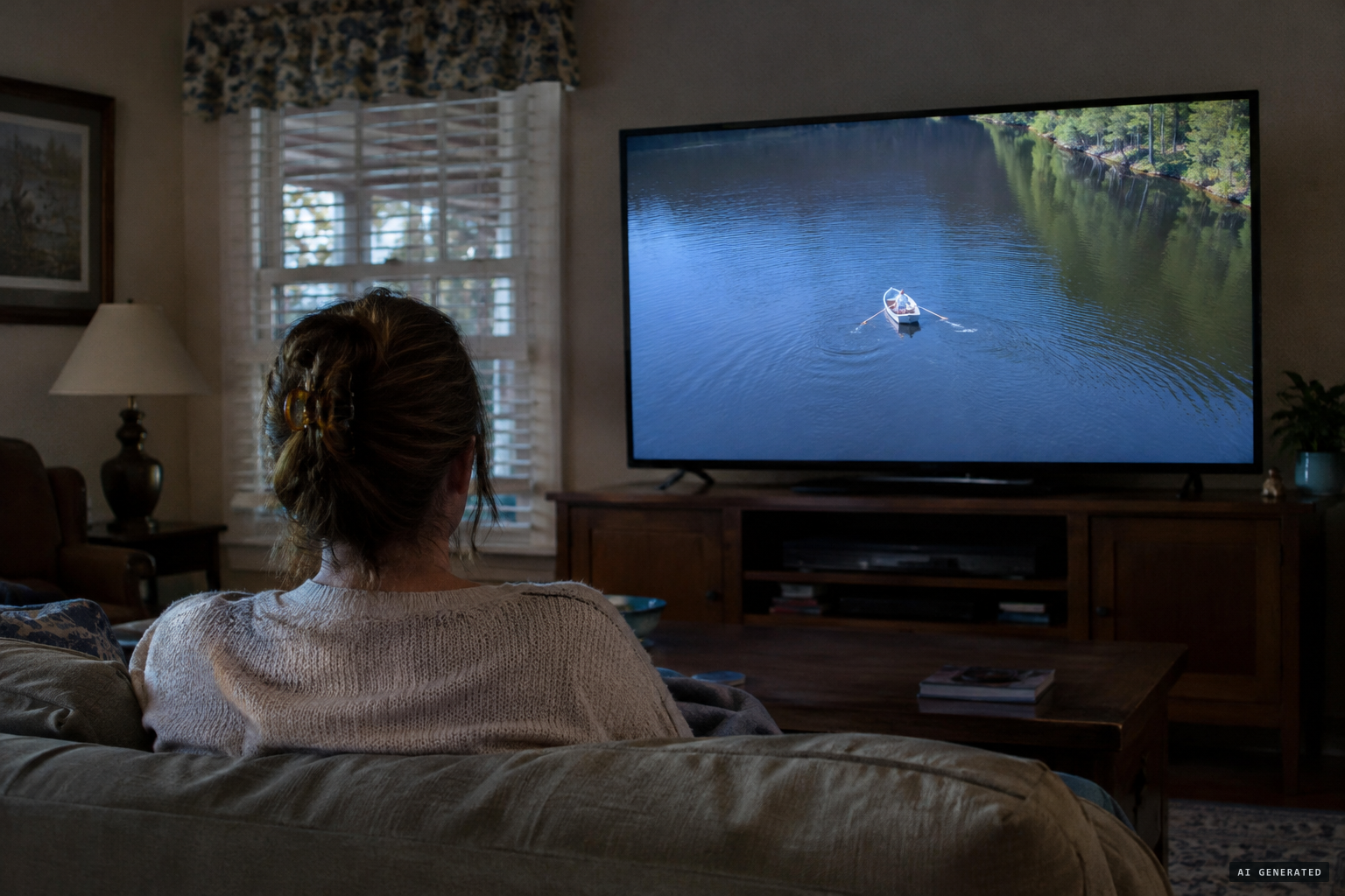 Tabor reviewing the raw drone footage on a big-screen TV