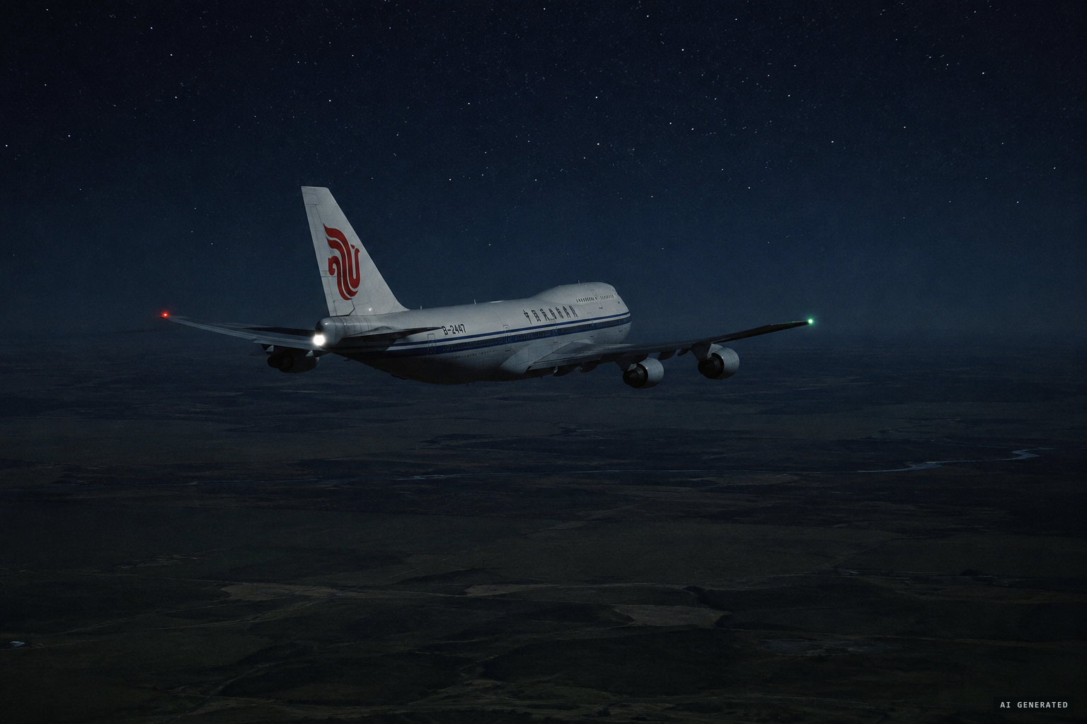 The CAAC jumbo jet above Inner Mongolia on the night of June 11, 1985