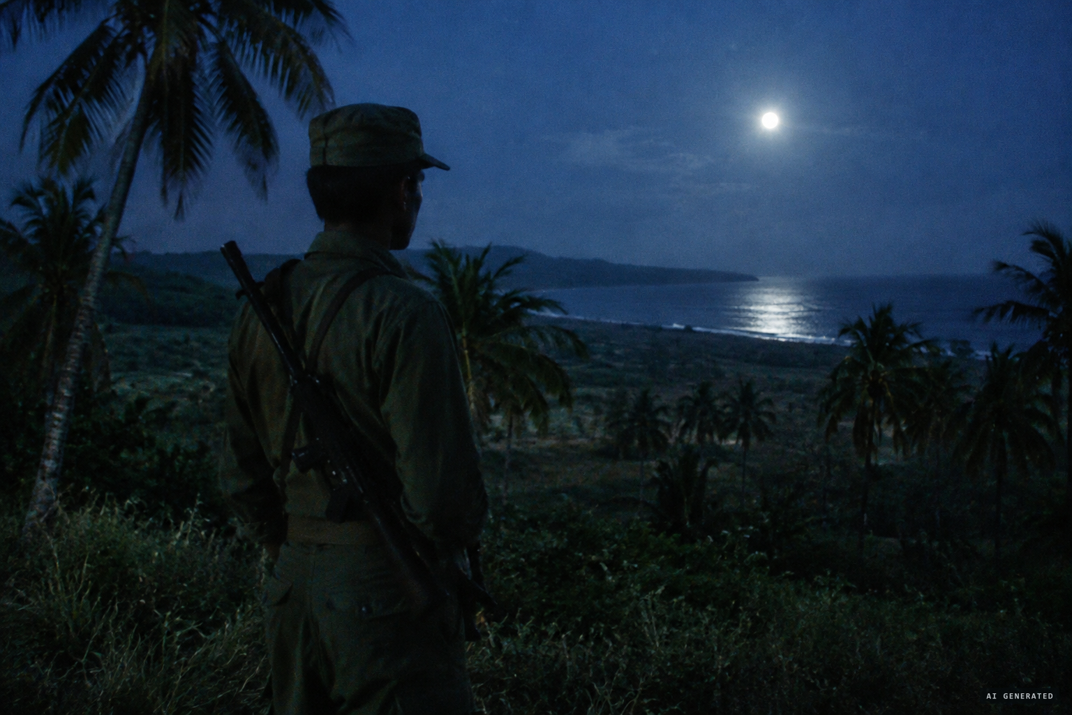 A militia sentry on night watch near Cabañas