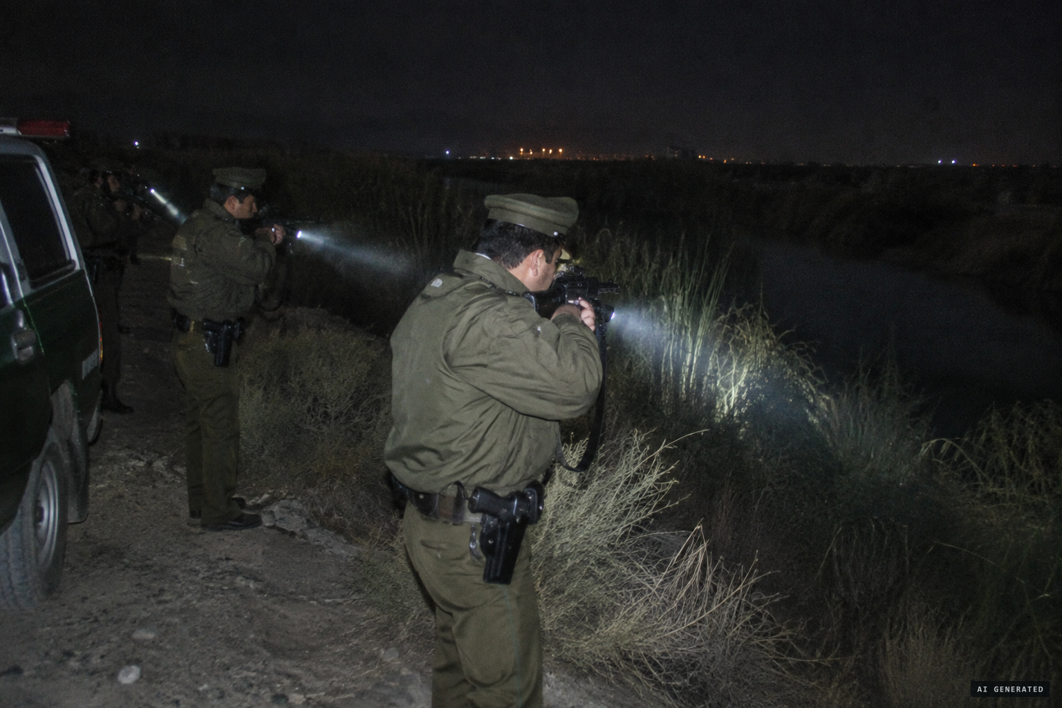 Carabineros fire at an unknown intruder on the Loa