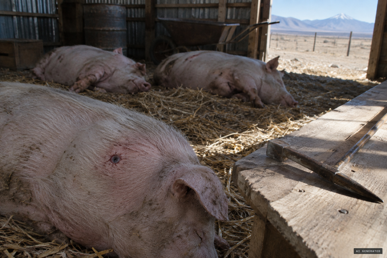 'Exsanguinated' pigs punctured with an ice pick