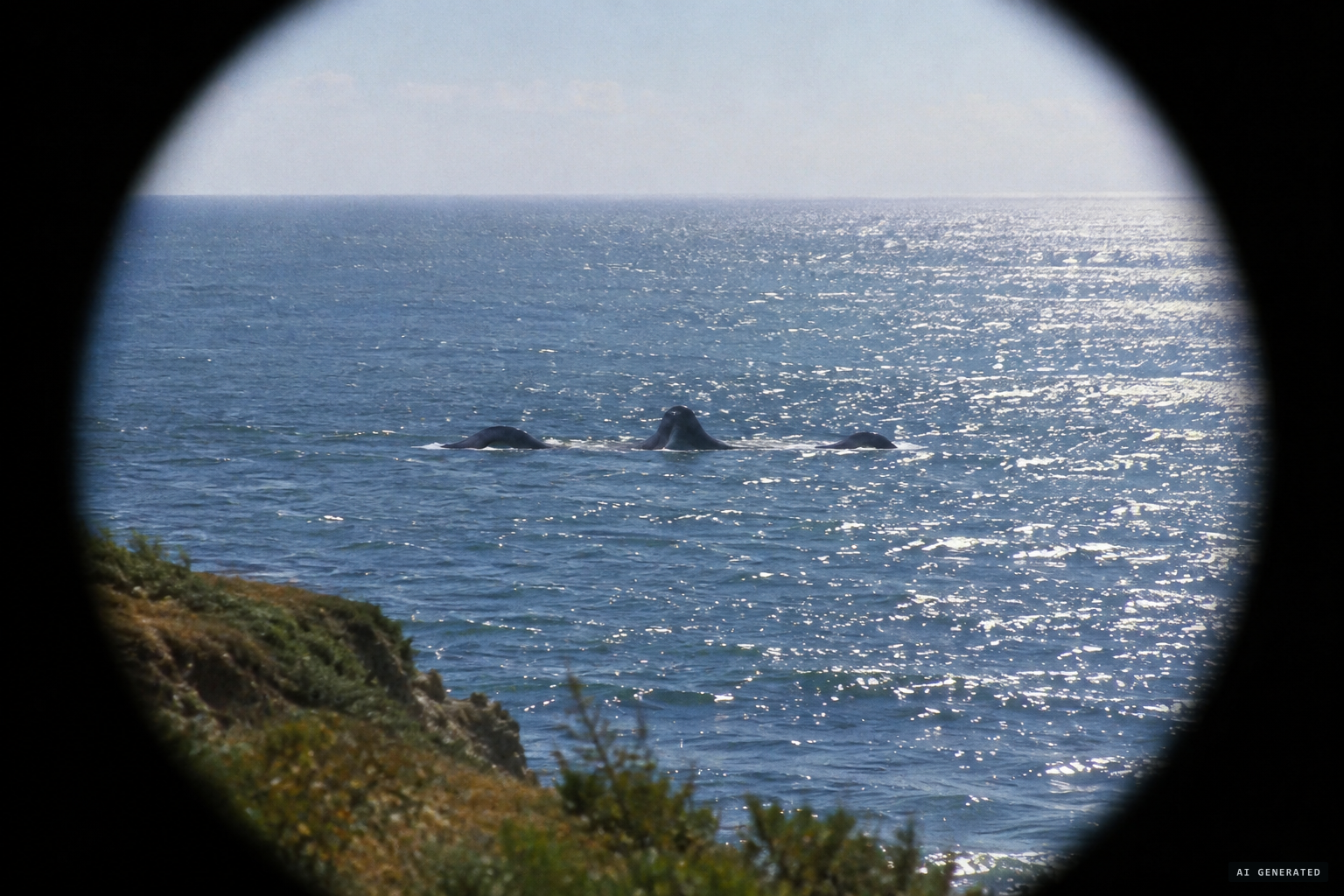 Through the binoculars: three humps rising straight up