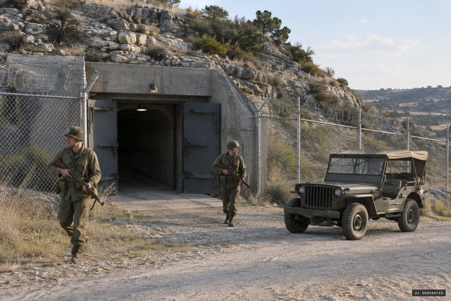 Killeen Base, the secret atomic bomb storage site in a Texas hillside, under military guard