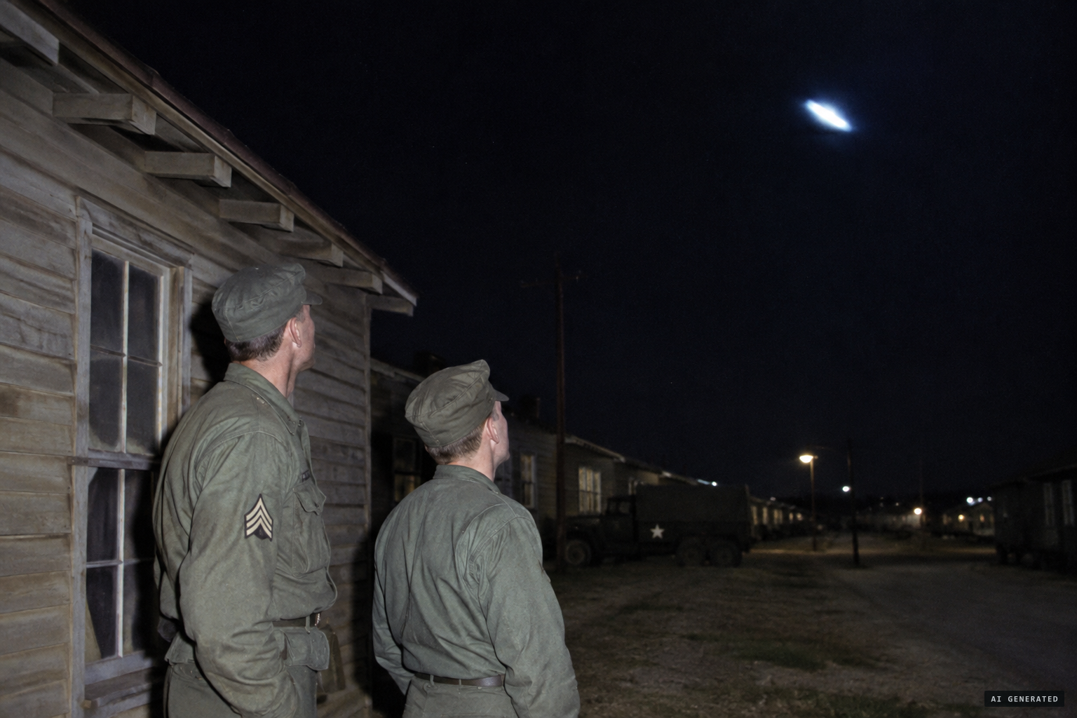 March 6: a sergeant and a private see an oblong, blue-white object moving south