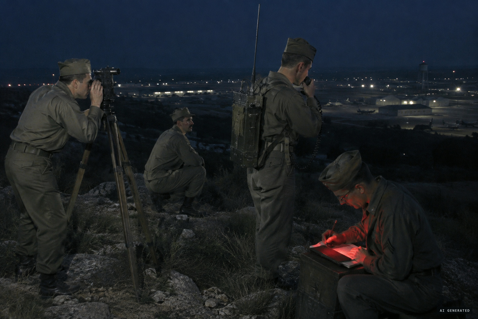 Four-man teams radio azimuth and elevation to the command post to triangulate the lights