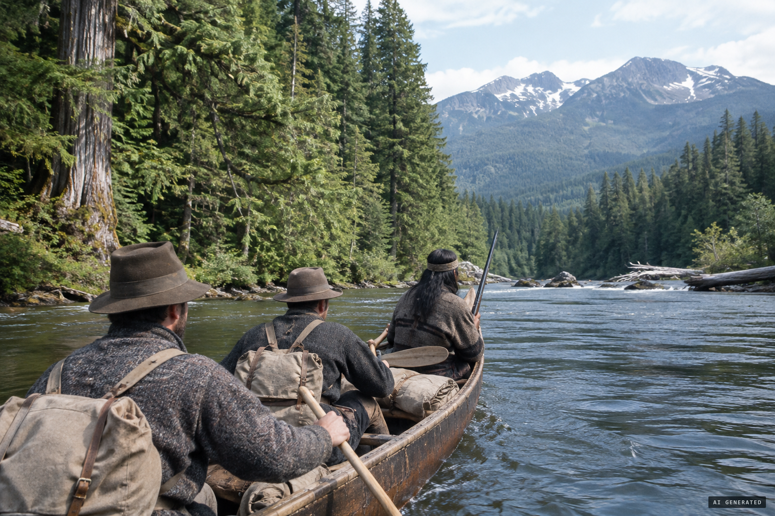 Joe guides McTavish and his friend up the Campbell River.