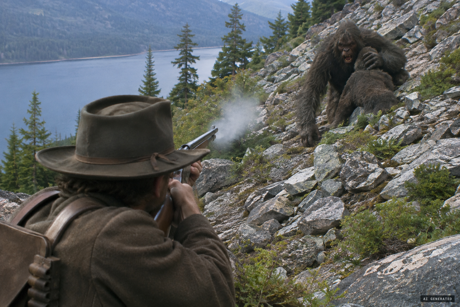 Shot in the shoulder, the creature clamps a hand over its wound.