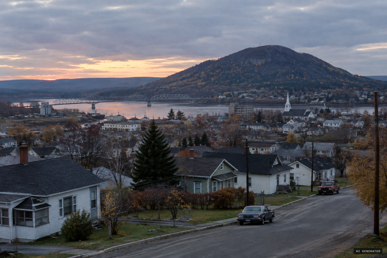Campbellton, with Sugarloaf Mountain rising just south of the town