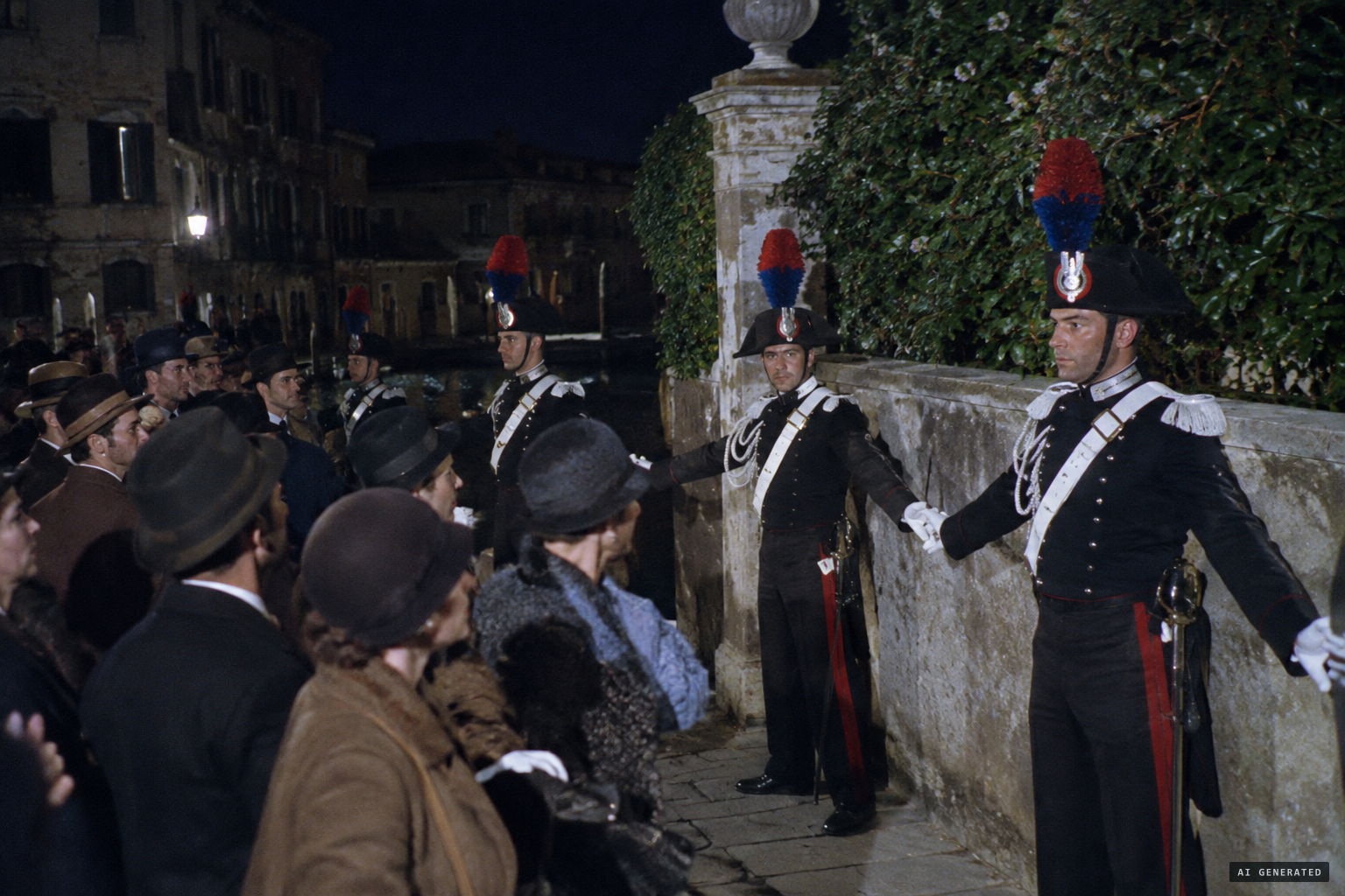 Royal guards watch the house and hold back the crowds
