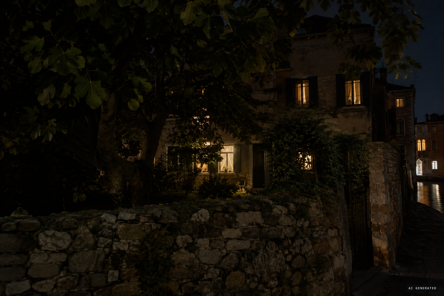 The garden, fig tree and loose wall offered cover to anyone outside