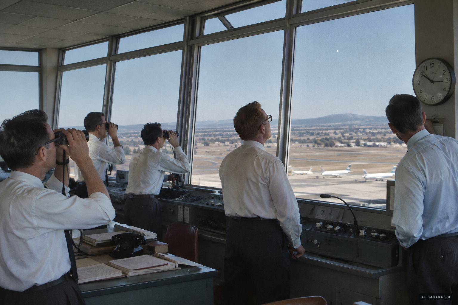 Six tower staff watch the object hang in the sky for about 40 minutes