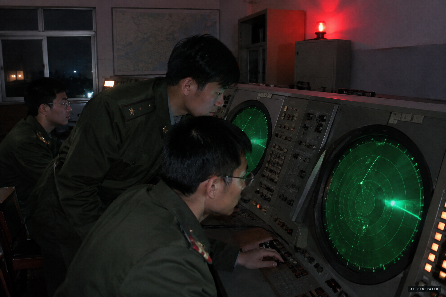 Radar No. 1 sounds the alarm as a flying body crosses above the airfield