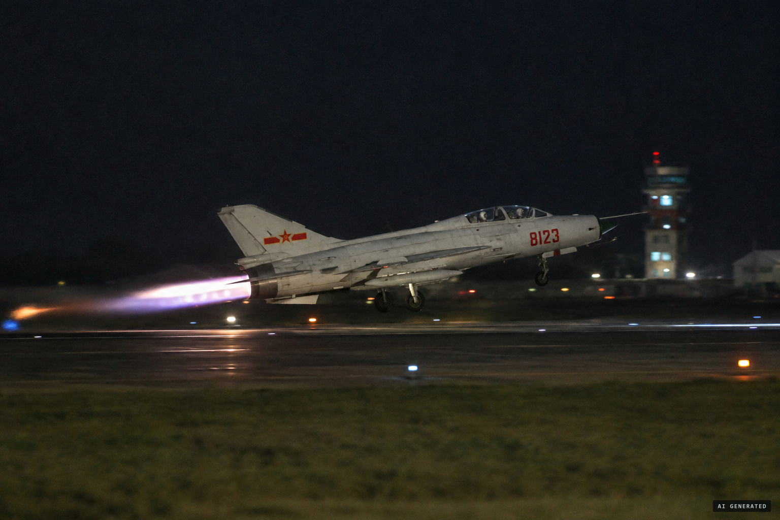 An armed JJ-6 trainer takes off with Liu Ming and Hu Shaoheng aboard