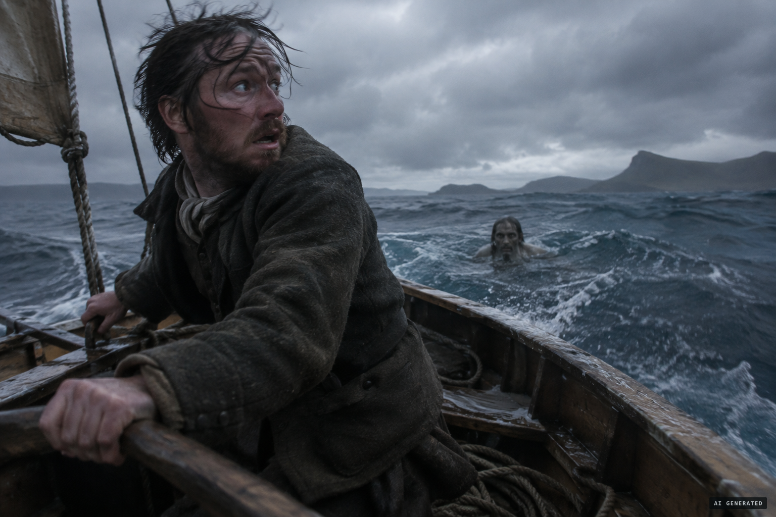 Lachlan McArthur sees a human-like figure rise from the water near his boat's stern.