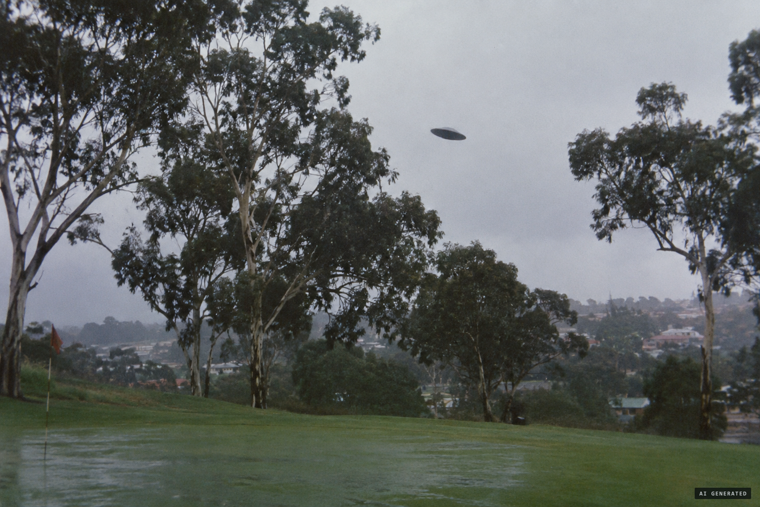 Dark grey, unmarked, humming like a child's top, it drifts within 100 feet of the sisters
