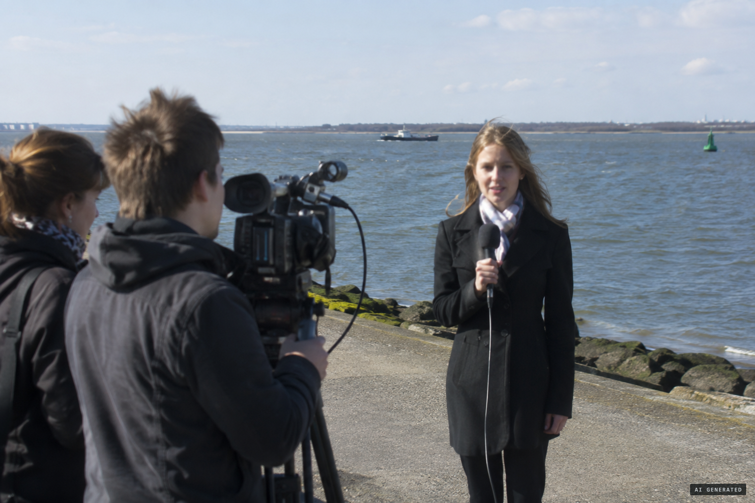 Filming the spoof news report The Canvey Island Monster Returns