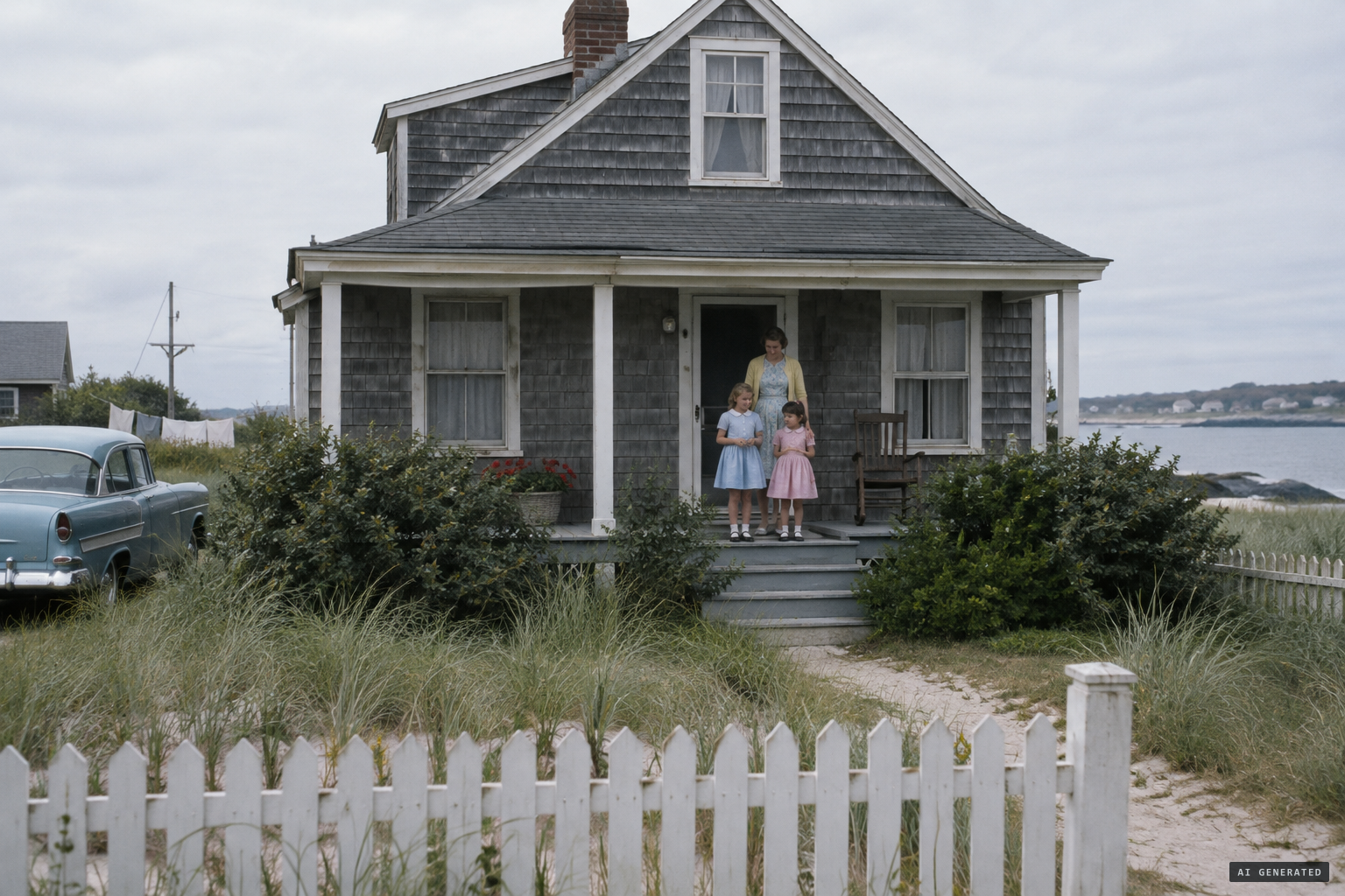 Maude Connolly, a widow, and her two adopted daughters at their Cape Cod home in 1957