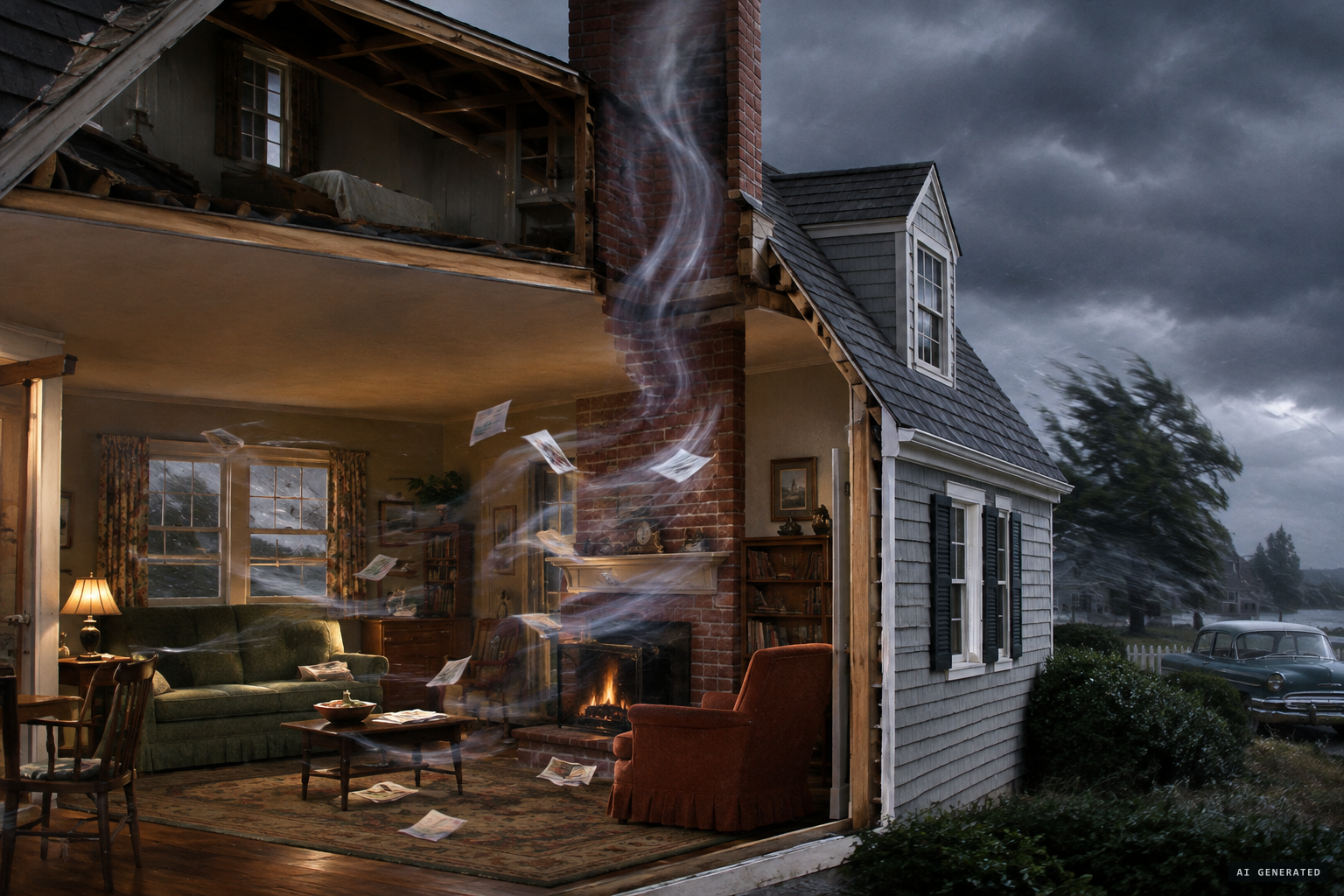 Christopher's natural cause: unusual air currents swirling down the chimney