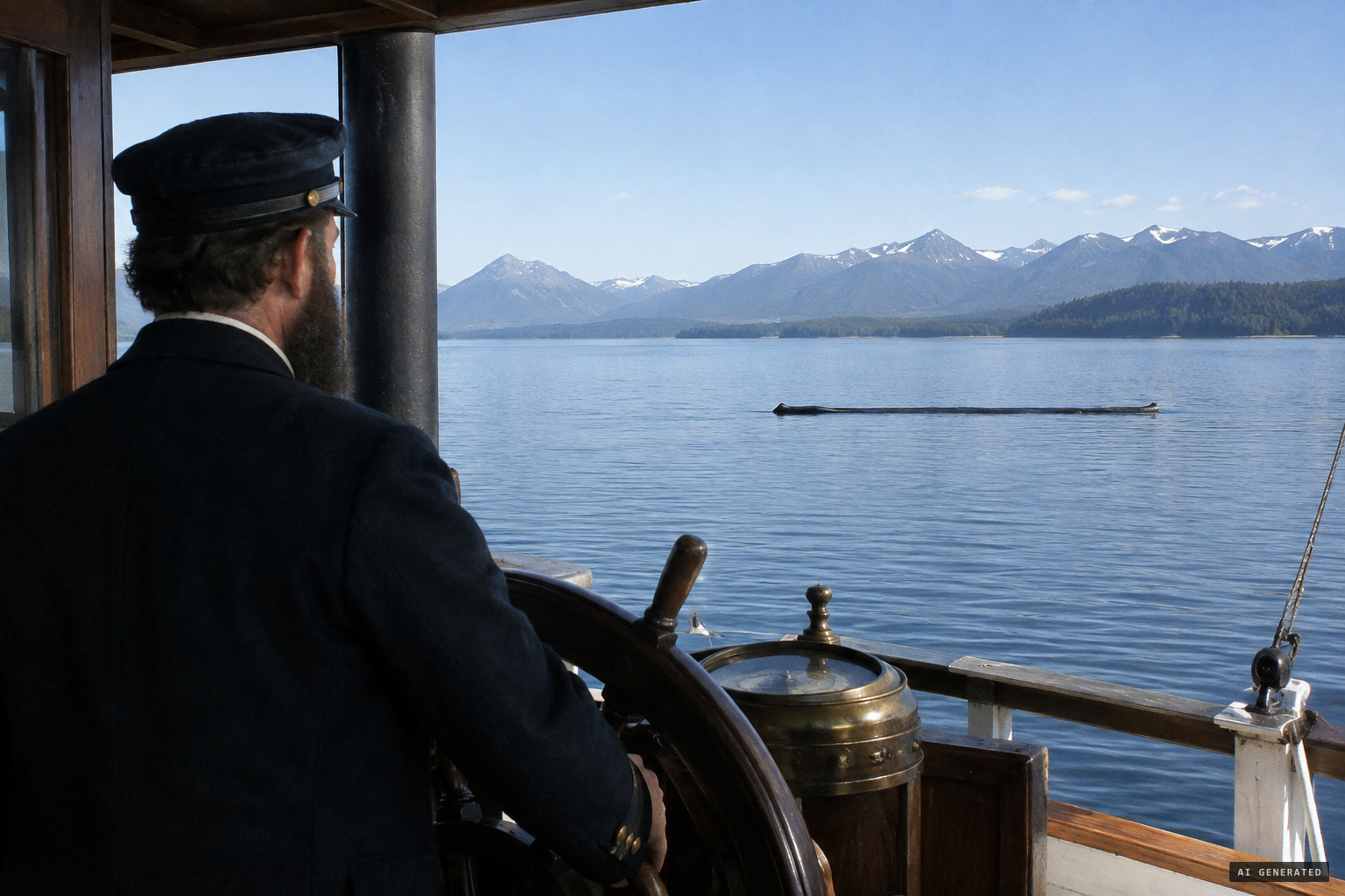 Captain Kerr sees what he takes for a large log in the water ahead.