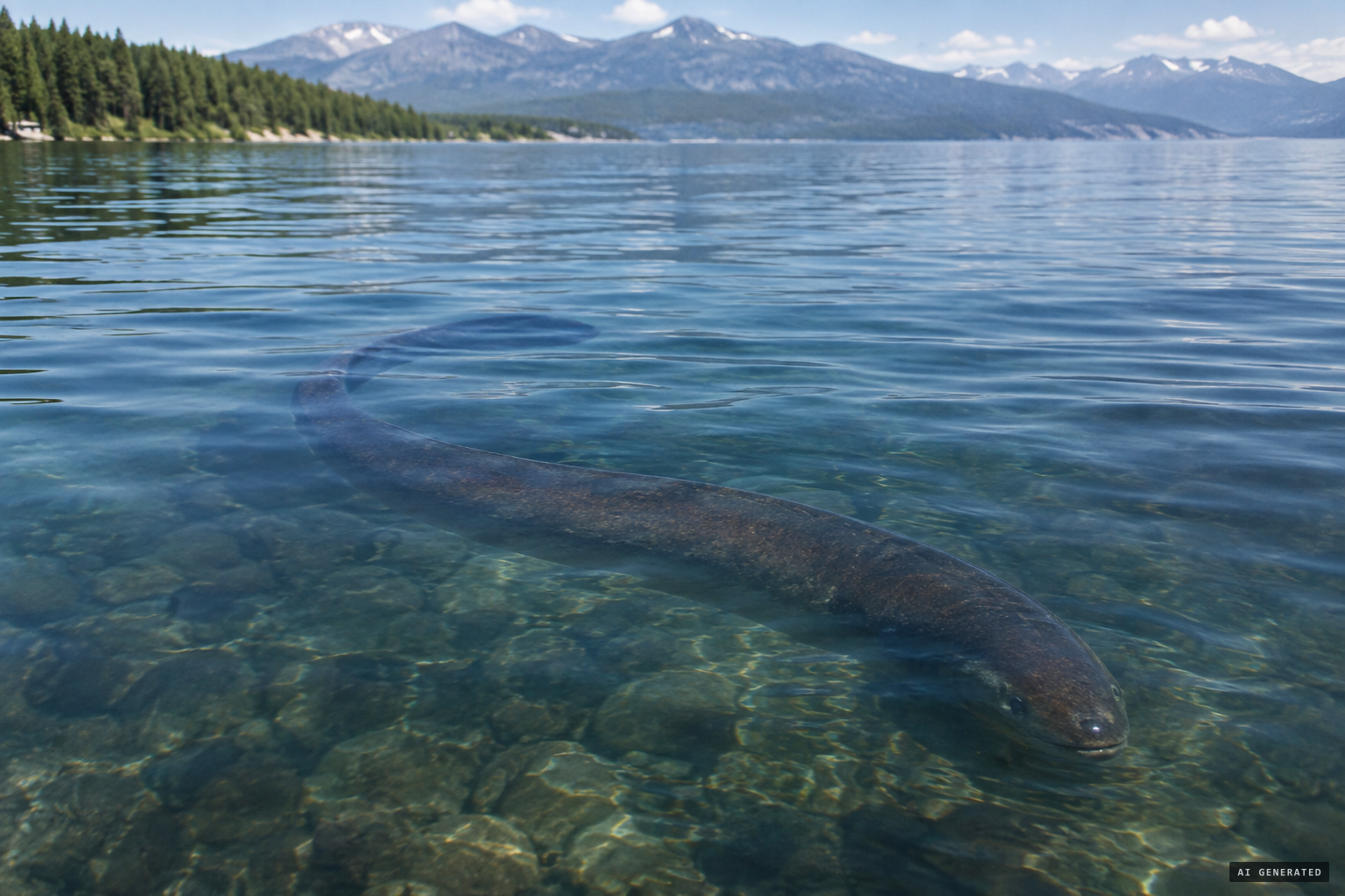 The later description of 'Flessie': a long eel-shaped creature with dark skin.