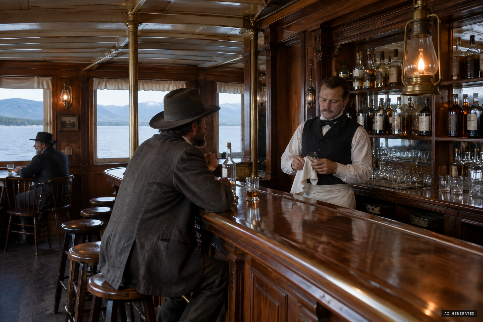 The steamboat's newly fitted liquor bar, 'probably a coincidence.'