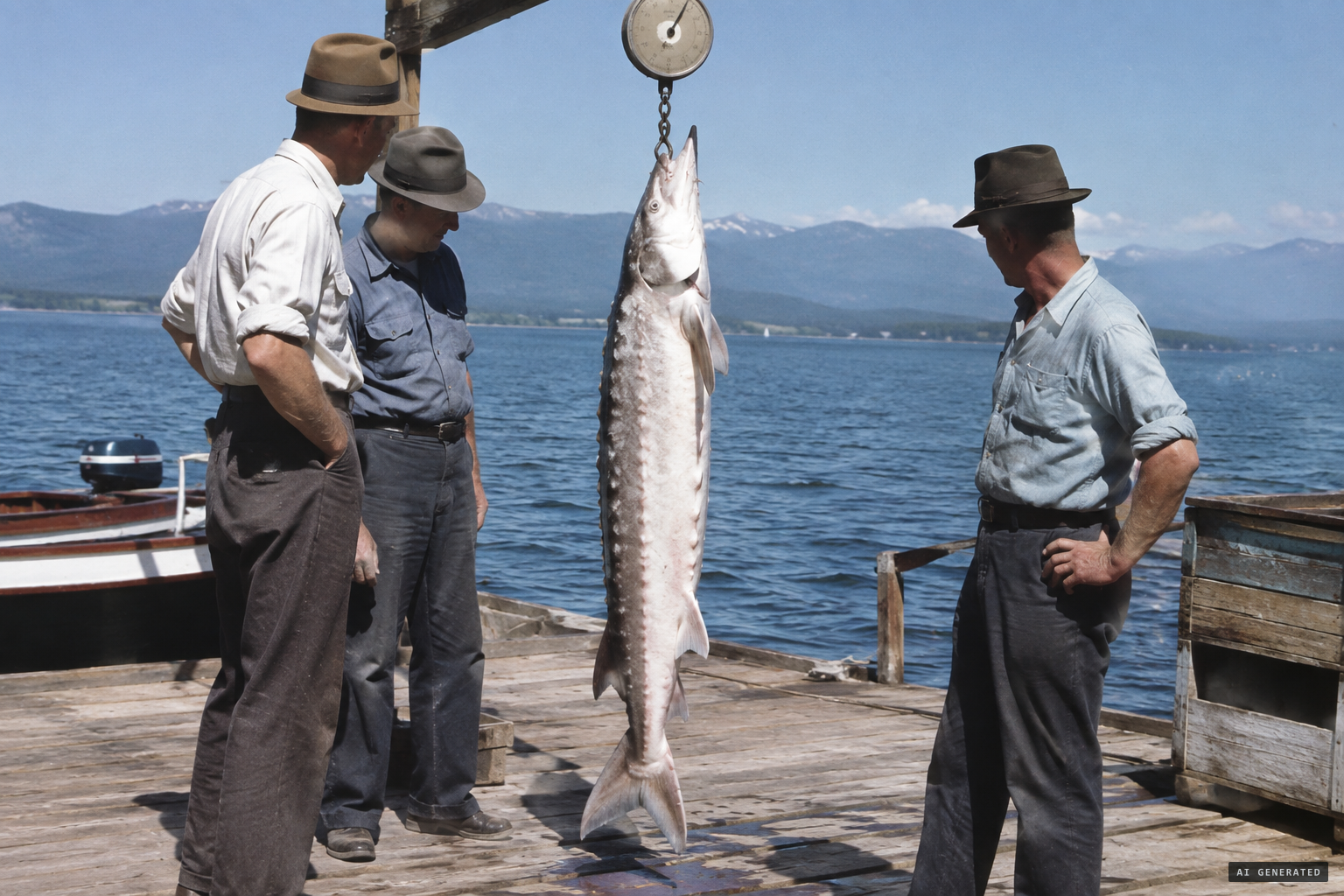 The 181-lb white sturgeon caught by C. Leslie Griffith in 1955.
