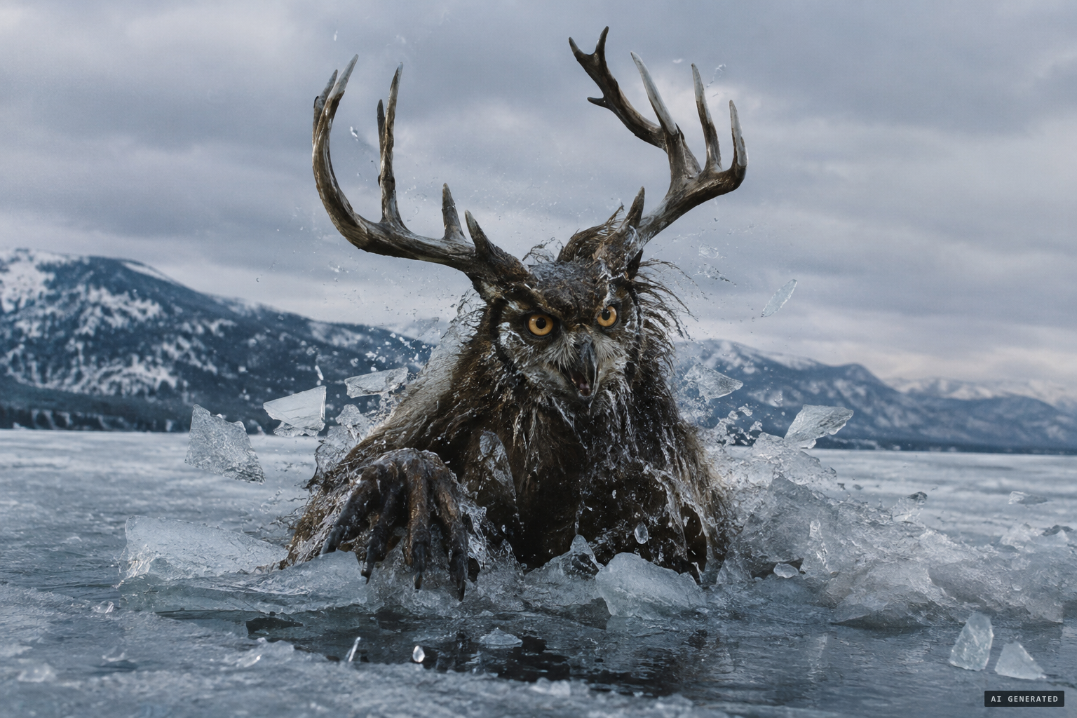 The Kutenai tale of an antlered monster breaking through the lake ice.