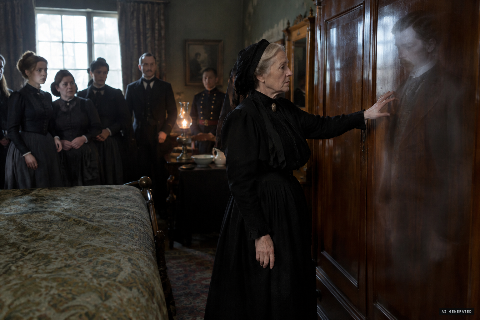 Mrs Towns passes her hand over the panel and the figure fades away