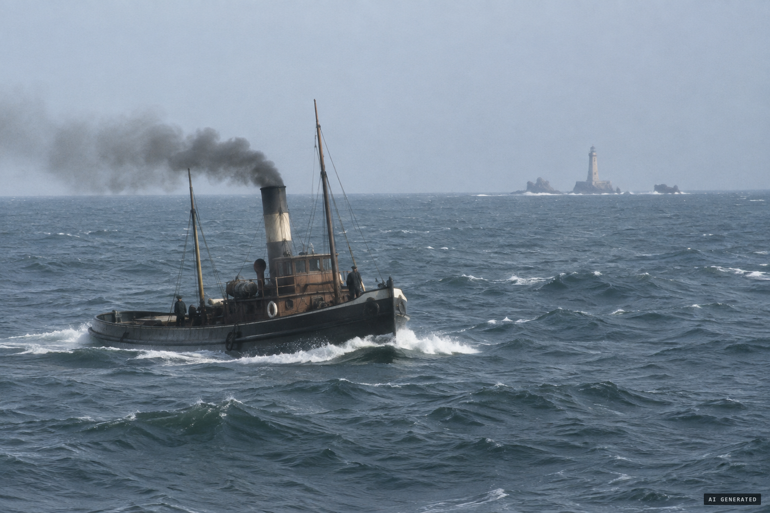 The Triton heading home past Land's End, 15 miles off the Longships