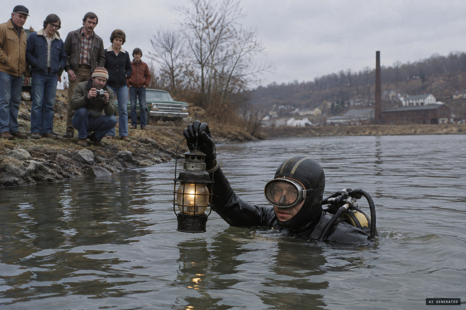 Diver Mark Stamey brings up a lit railroad lantern