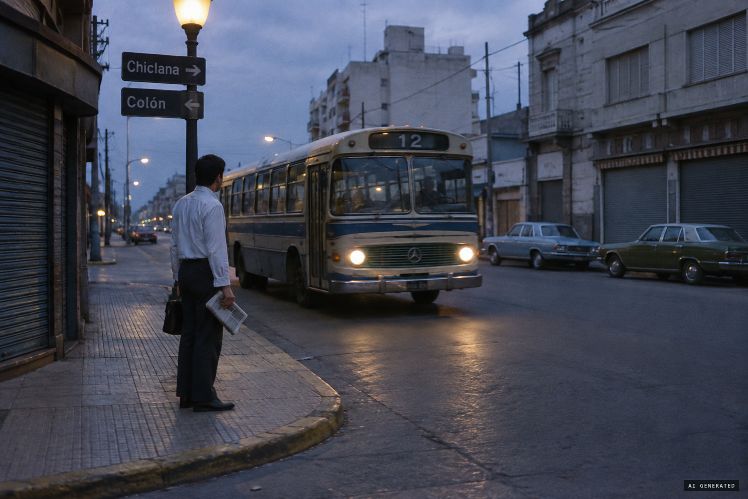 After 3 a.m., Díaz catches the line 500 bus with his copy of La Nueva Provincia.