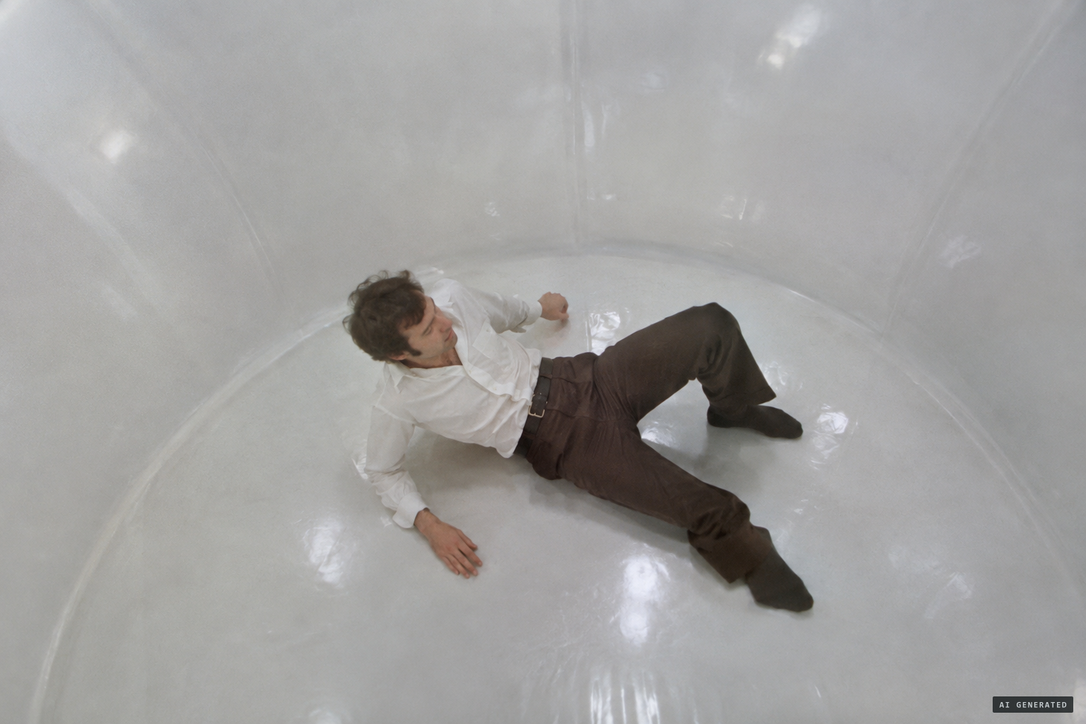 He wakes inside a smooth, bright sphere with no openings.