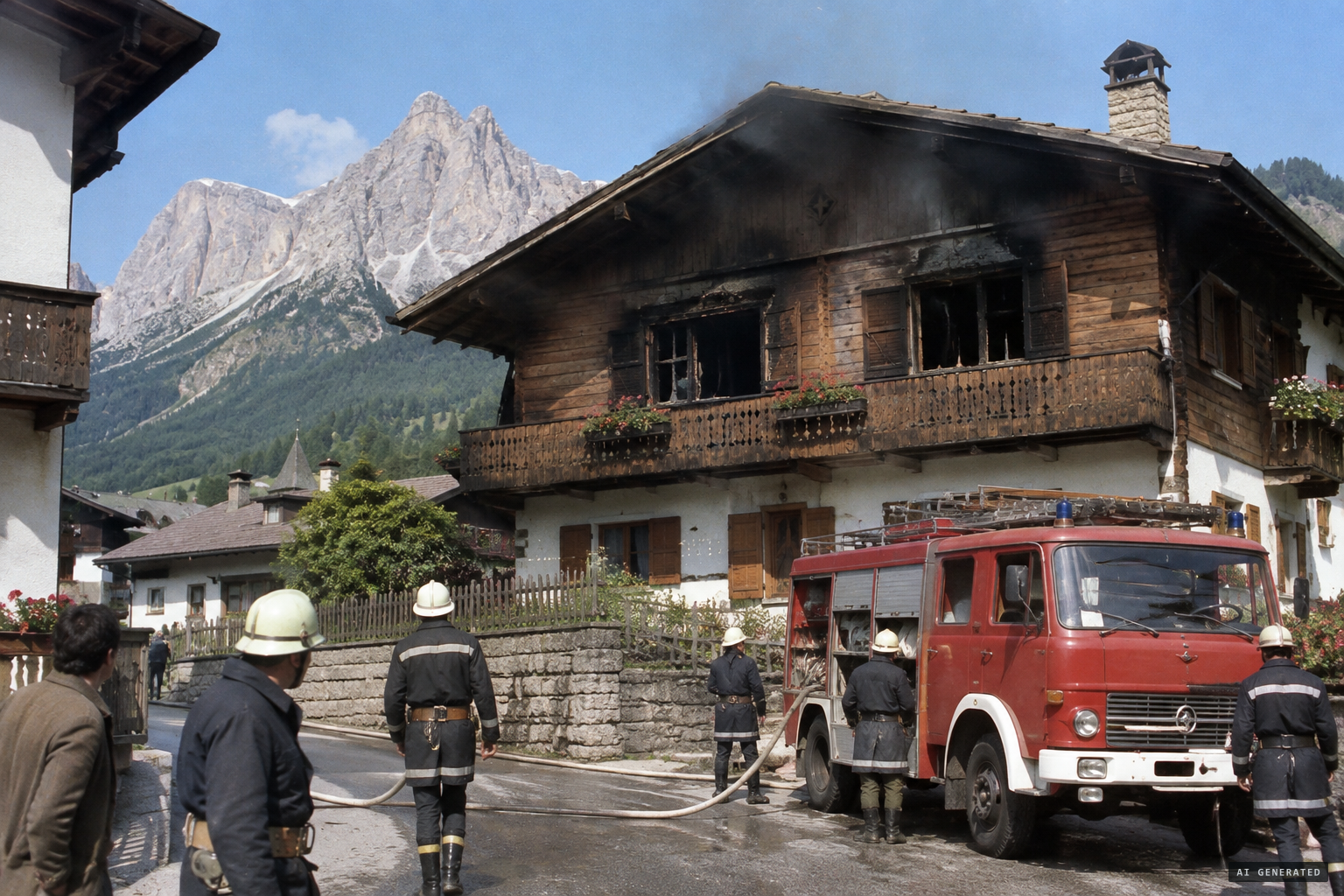 A fire badly damages the second floor of the family's Alpine home in Ortisei.