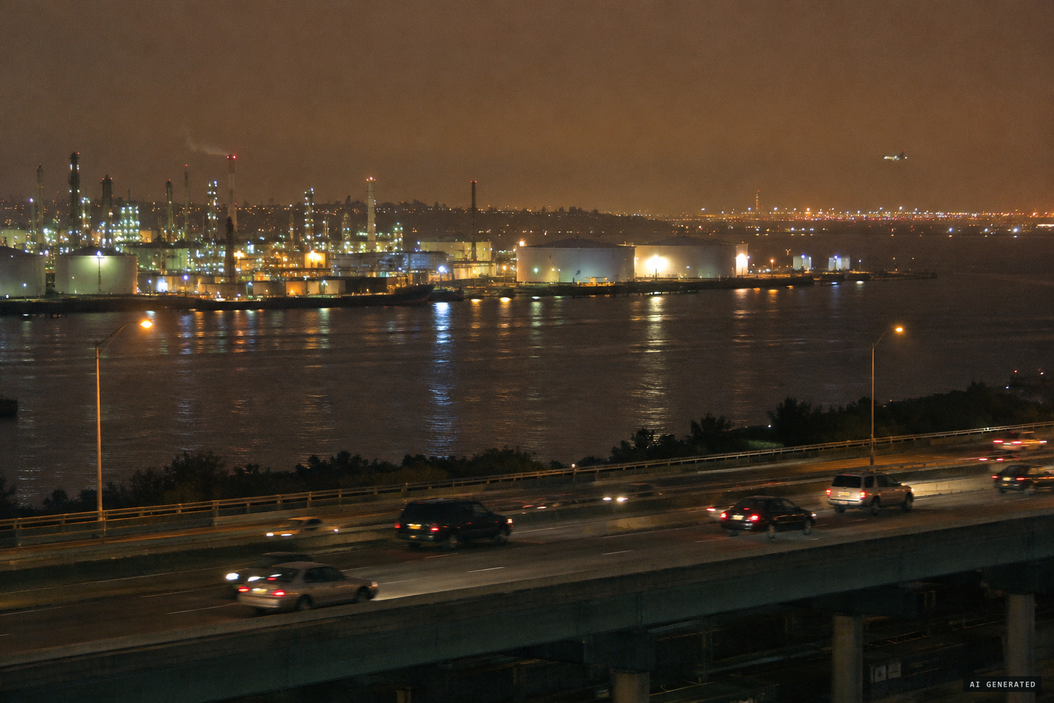 The Arthur Kill between Carteret and Staten Island, with the Turnpike within sight