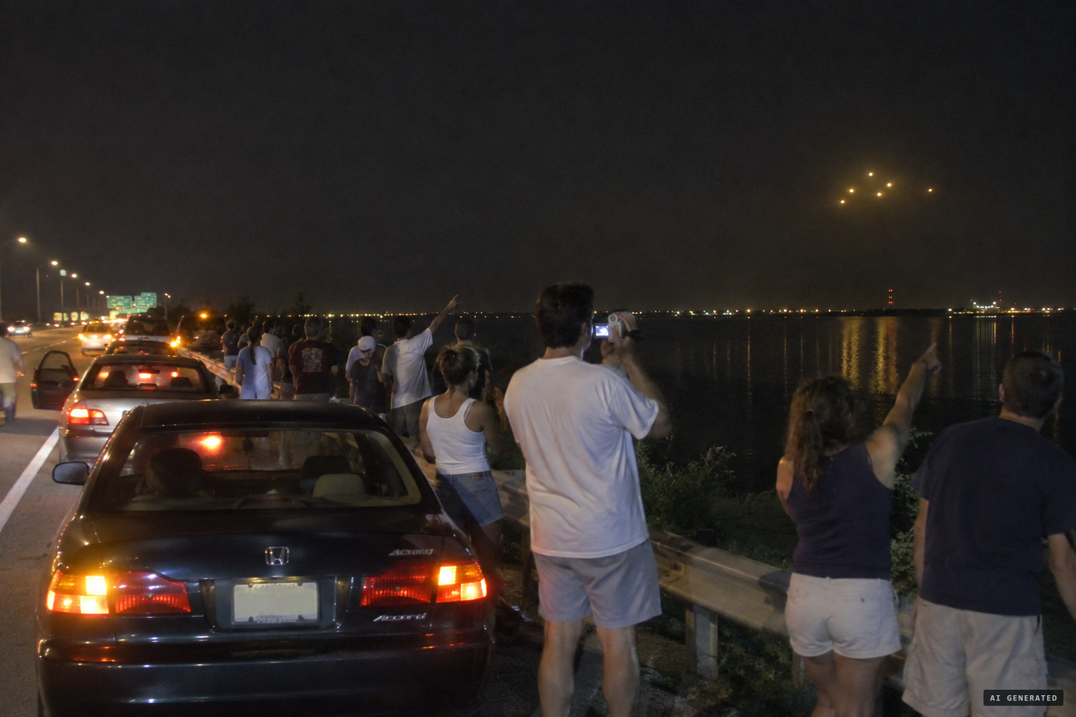 About 75 cars pull over on the Turnpike as onlookers watch and film