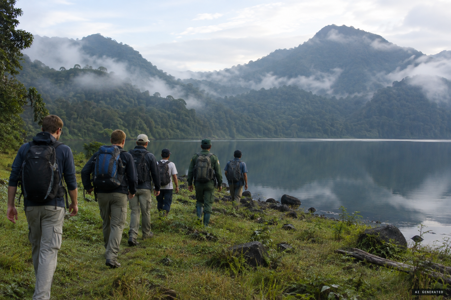 The 2009 team begins its search around the Lake of Seven Peaks