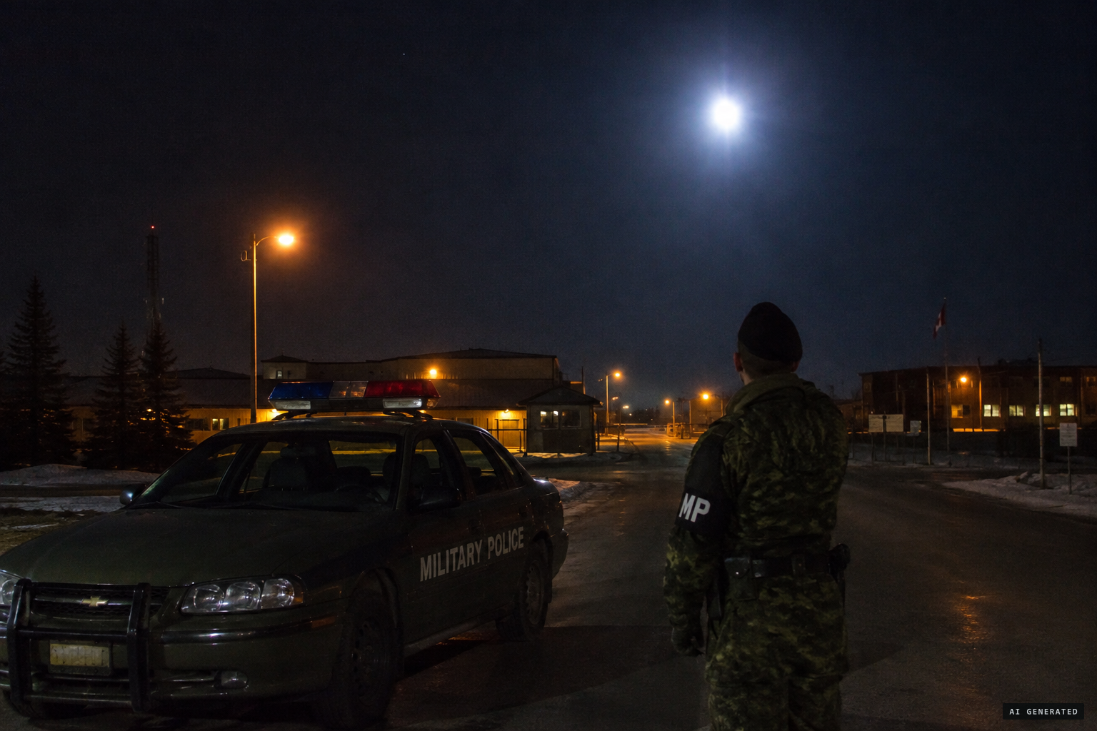 A military policeman on patrol sees an intense light over the base