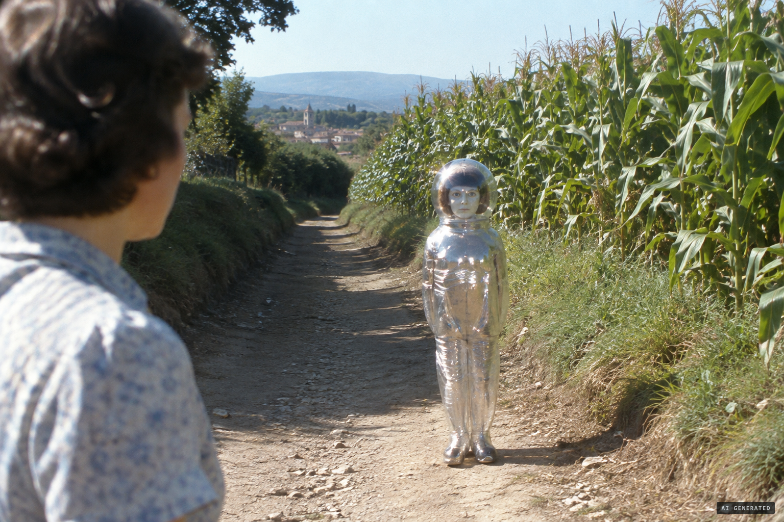 A small being, 'a kid locked up in a cellophane bag', stands in the lane