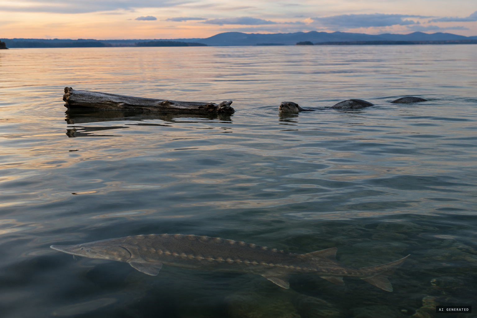 Proposed explanations: a sturgeon, logs, otters