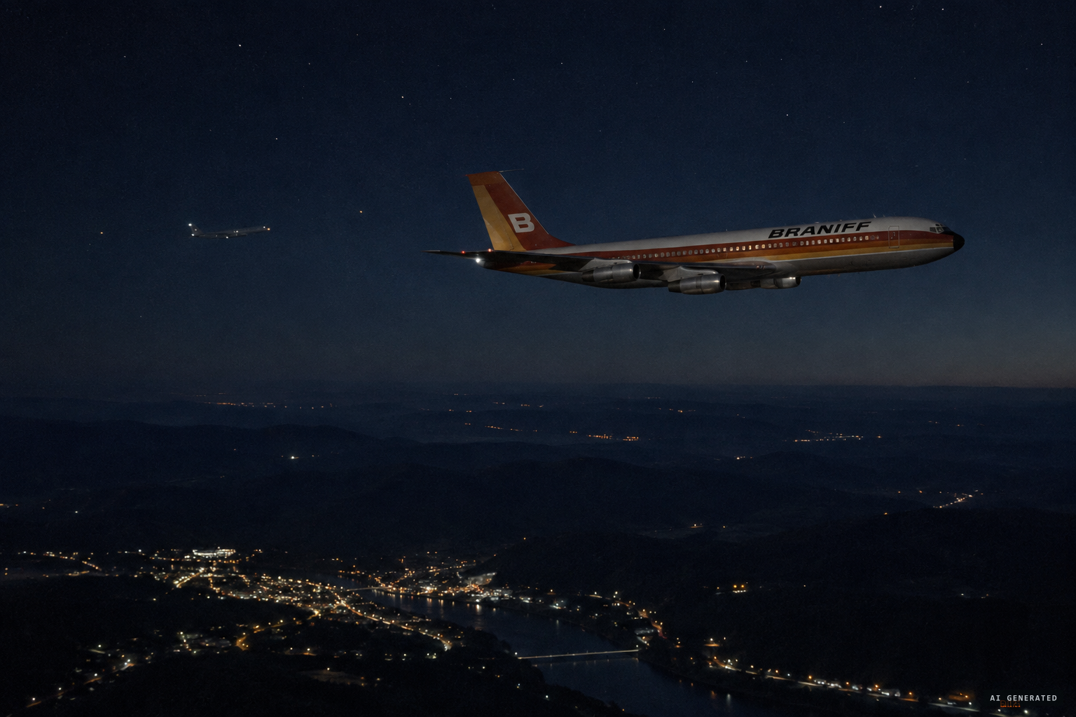 Braniff Flight 42 cruising east at 33,000 feet, American Flight 20 trailing behind