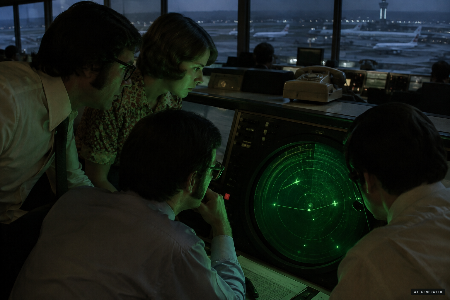 Close Encounters' opening: two airliners and a bright UFO under Indianapolis Center