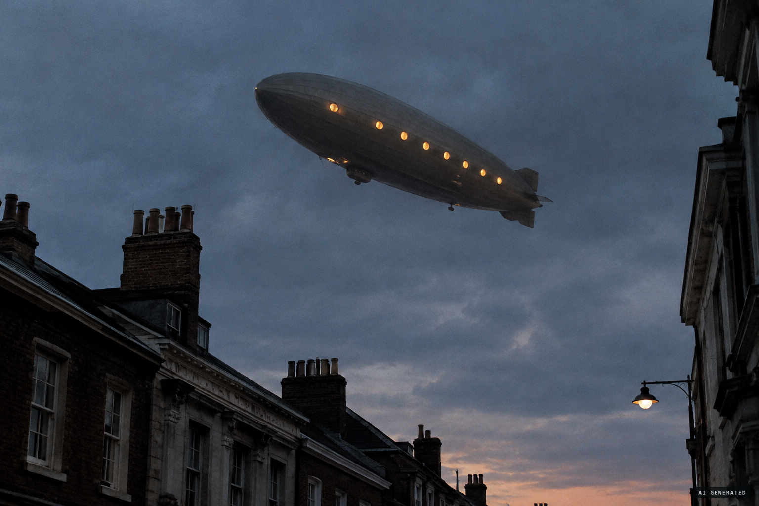 A large oval shape moving slowly, light shining from portholes